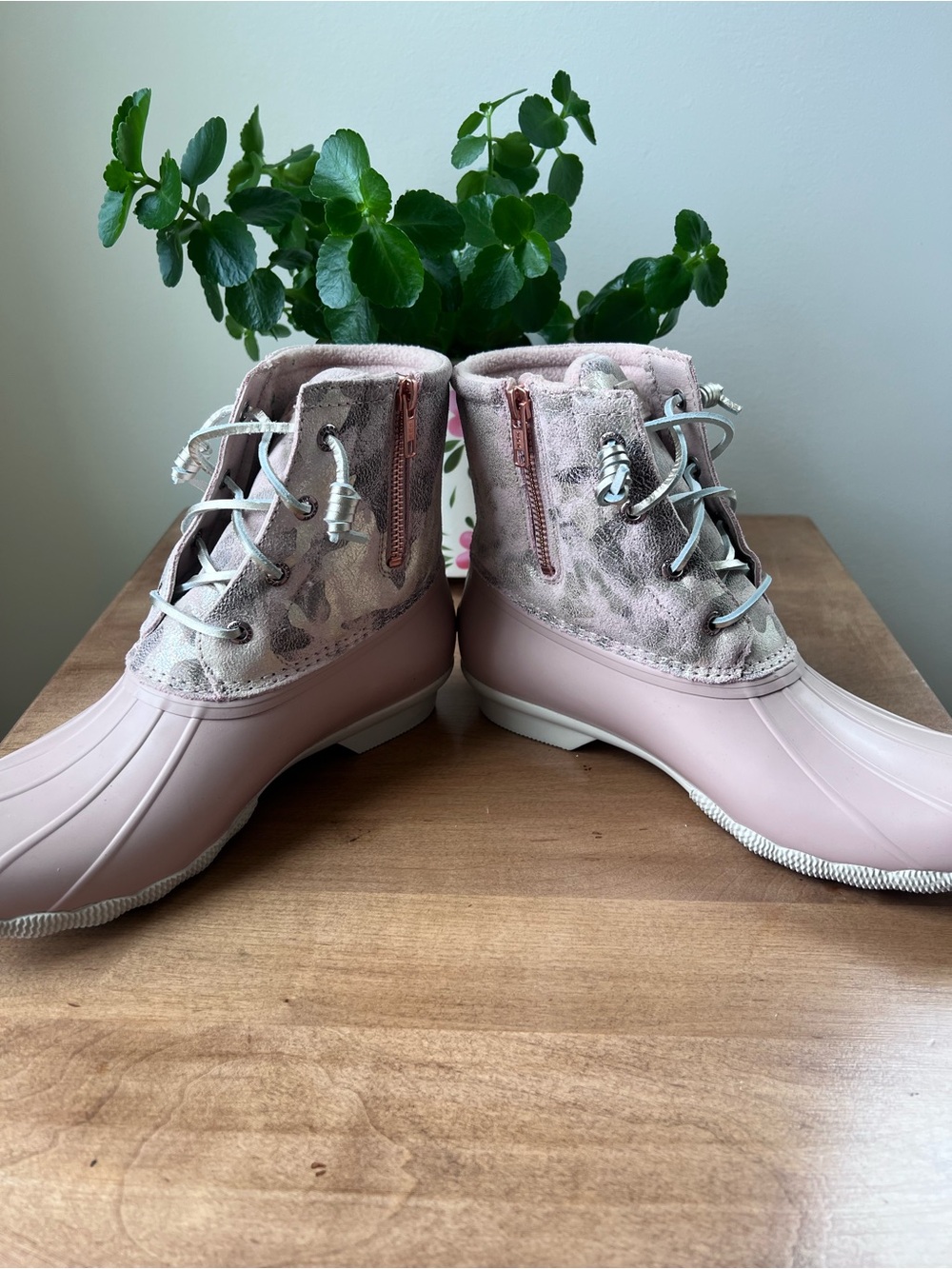 Sperry Women's Saltwater Metallic Camo Pink Waterproof Duck Boots Size 9 - Picture 6 of 10